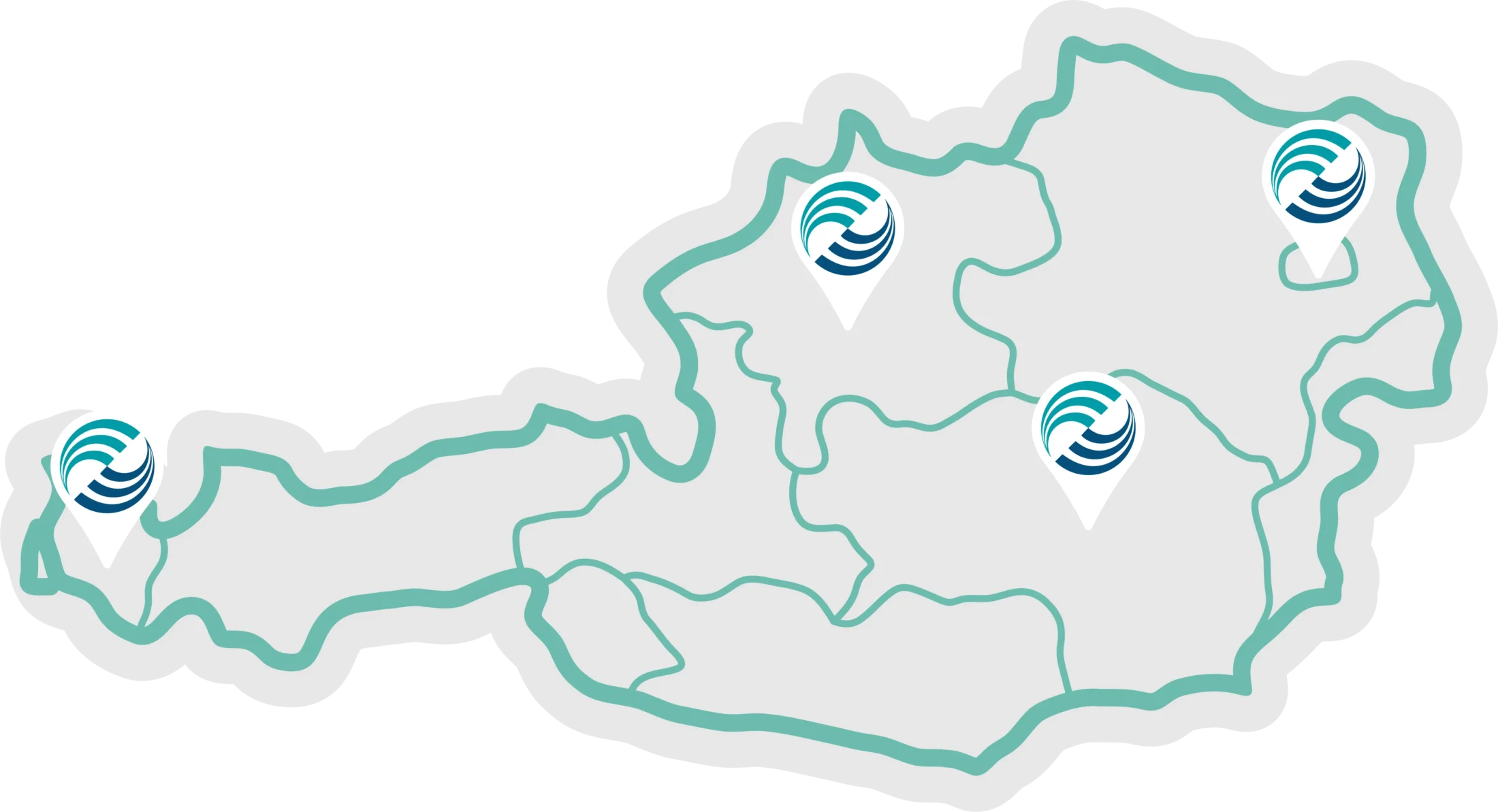 HotSpring Österreich Karte – Standorte der Whirlpool Showrooms in Gunskirchen, Graz, Wien Süd und Dornbirn